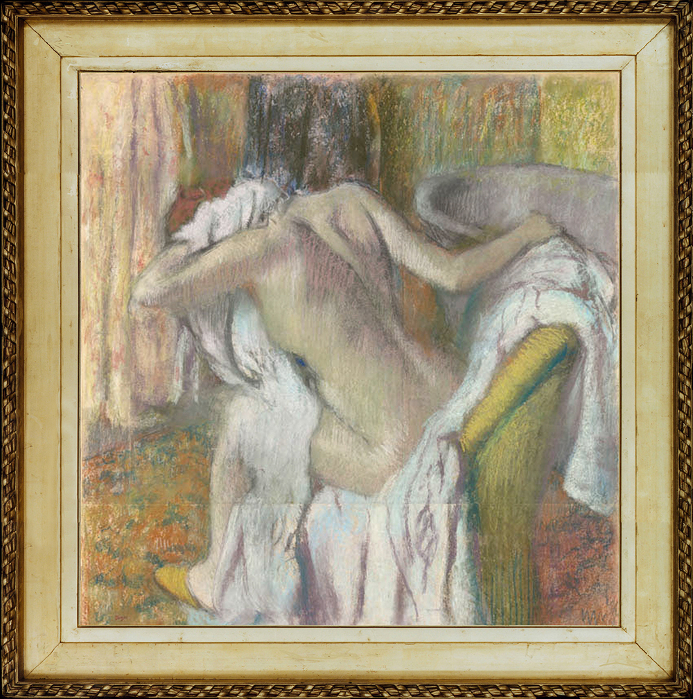 Edgar Degas(1834-1917), After the bath: woman drying herself, c.1890-95, pastel on paper, 40 3/4 x 38 3/4 ins, in replica Camondo frame. © The National Gallery, London