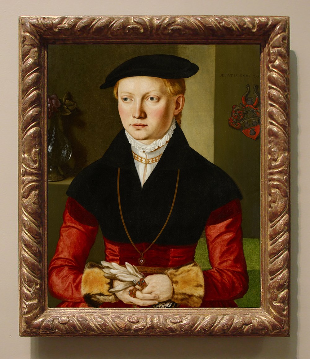 Georg Pencz (fl. c.1500/02-50), Portrait of a young woman (possibly Christina Schweitzer), 1547, o/c, 61.28 x 49.85 cm., in previous frame, Minneapolis Institute of Art